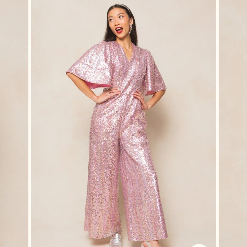 Ivy city co bejeweled pink jumpsuit